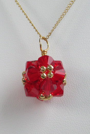 Birthstone crystal bead woven pendant necklace - July (ruby)