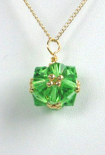 Birthstone crystal bead woven pendant necklace - August (peridot)