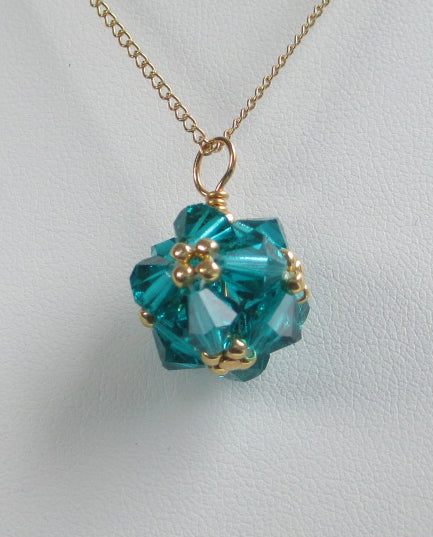Birthstone crystal woven bead pendant necklace - December (blue zircon)