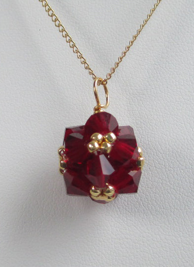 Birthstone crystal woven bead pendant necklace- January (garnet)