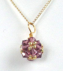 Birthstone crystal woven bead pendant necklace- February (amethyst)