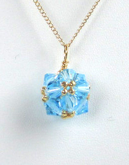 Birthstone crystal bead woven pendant necklace - March (aquamarine)
