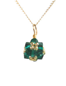 Birthstone crystal woven bead pendant necklace- May (emerald)