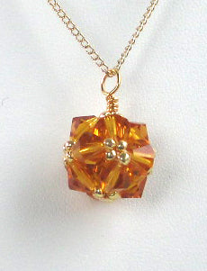 Birthstone crystal bead woven pendant necklace - November (topaz)